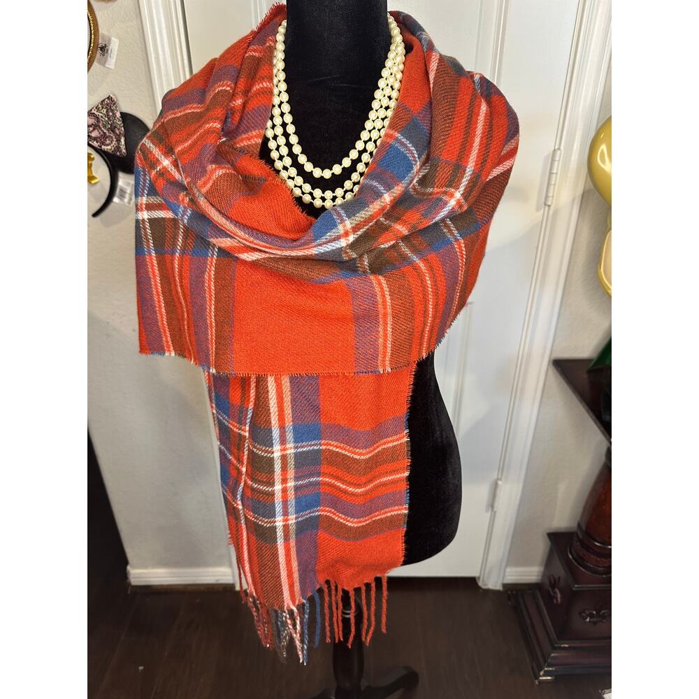 Self Service Oversized Red Plaid Blanket Scarf - Cozy Winter Tartan Wrap